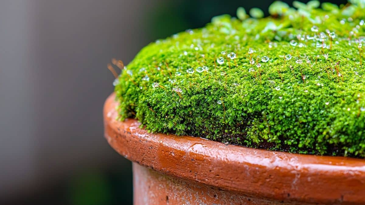 Cette mousse qui pousse sur les vieux pots booste l’humidité pour les plantes assoiffées