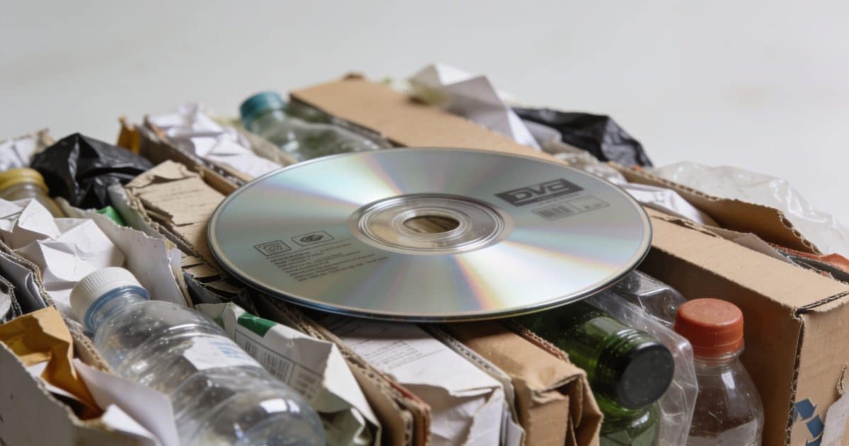 Disque DVD posé sur pile de dechets recyclables